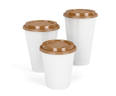 simsearch:400-08978724,k - Three paper coffee cups with brown lids on white background Photographie de stock - Aubaine LD & Abonnement, Code: 400-08299590