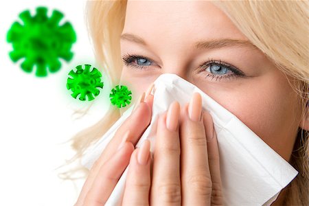 simsearch:400-06555470,k - Portrait of a ill blond woman who is sneezing virus in a tissue Stockbilder - Microstock & Abonnement, Bildnummer: 400-08299826