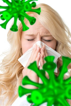 simsearch:400-06555470,k - Portrait of a ill blond woman who is sneezing bacillus in a virus Stockbilder - Microstock & Abonnement, Bildnummer: 400-08299828