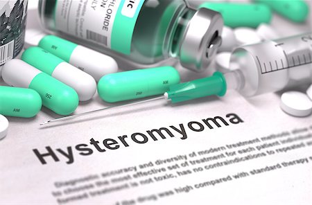 Hysteromyoma - Printed Diagnosis with Mint Green Pills, Injections and Syringe. Medical Concept with Selective Focus. Stock Photo - Budget Royalty-Free & Subscription, Code: 400-08299974