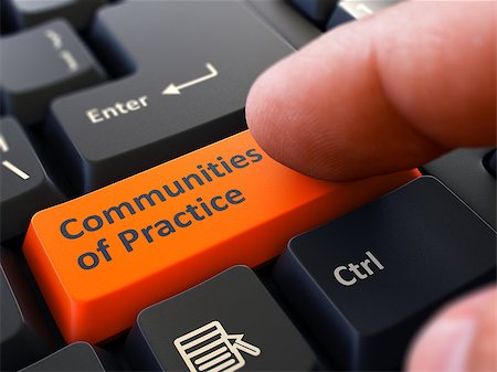 simsearch:400-08618963,k - Communities of Practice Orange Button - Finger Pushing Button of Black Computer Keyboard. Blurred Background. Closeup View. Stock Photo - Budget Royalty-Free & Subscription, Code: 400-08299973