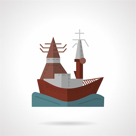 simsearch:400-05047809,k - Flat color design vector icon for sea port with barge. Shipment, cargo industry, sea objects. Design element for business and website Foto de stock - Royalty-Free Super Valor e Assinatura, Número: 400-08290031