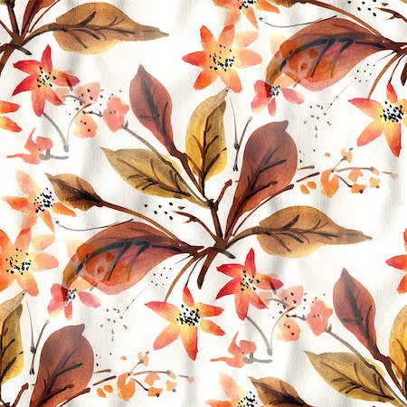 simsearch:400-08290626,k - Seamless pattern with watercolor flowers.  Orange flowers on a white background. Stock Photo - Budget Royalty-Free & Subscription, Code: 400-08290217