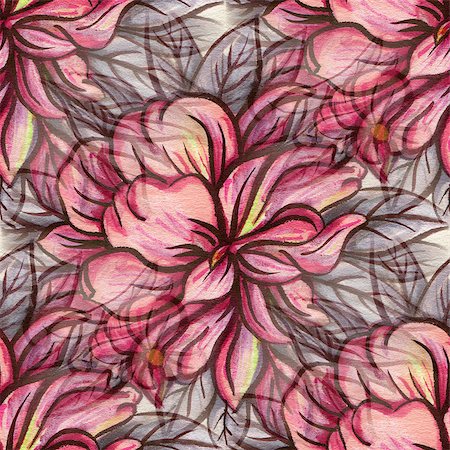 simsearch:400-08285670,k - Seamless pattern with red flowers. Drawing ink and watercolor. Foto de stock - Super Valor sin royalties y Suscripción, Código: 400-08290627