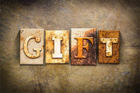 simsearch:400-08161047,k - The word "GIFT" written in rusty metal letterpress type on an old aged leather background. Stock Photo - Budget Royalty-Free & Subscription, Code: 400-08290816