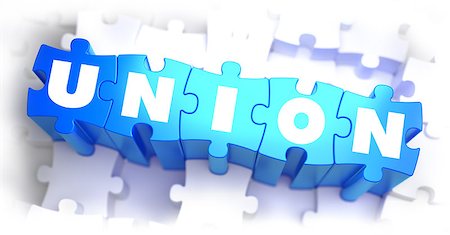 simsearch:400-08289045,k - Union - White Word on Blue Puzzles on White Background. 3D Illustration. Stock Photo - Budget Royalty-Free & Subscription, Code: 400-08291060