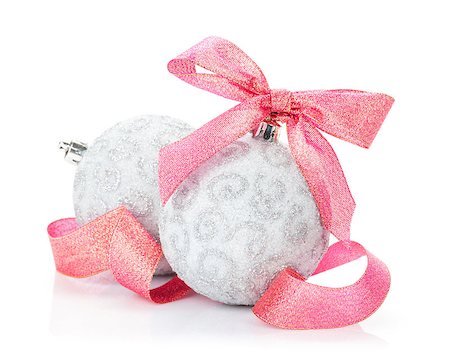 simsearch:400-07921368,k - Christmas baubles and red ribbon. Isolated on white background Stock Photo - Budget Royalty-Free & Subscription, Code: 400-08291400