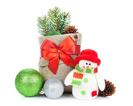 simsearch:400-07933751,k - Christmas decor and snowman toy. Isolated on white background Photographie de stock - Aubaine LD & Abonnement, Code: 400-08291418
