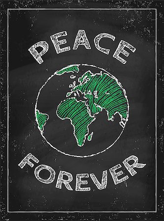 earth space poster background design - Vector poster with drawing Earth on chalkboard. Peace forever. Photographie de stock - Aubaine LD & Abonnement, Code: 400-08291489