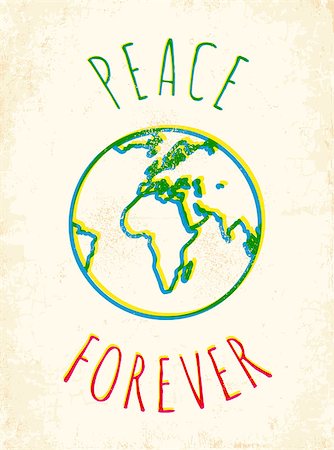 simsearch:400-04156281,k - Vector poster with drawing Earth. Peace forever. Foto de stock - Super Valor sin royalties y Suscripción, Código: 400-08291490