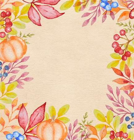 simsearch:400-08776231,k - Hand drawn watercolor floral frame with autumn leaves Stockbilder - Microstock & Abonnement, Bildnummer: 400-08291964