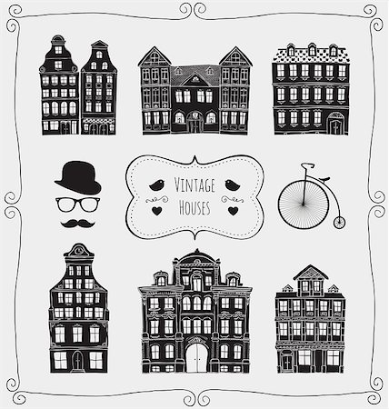 picture luxurious rococo architecture - Vintage Old Styled Hand Drawn Doodle Houses Icon Set. Black Shapes Silhouettes. Decorative Vector Illustration. Stock Photo - Budget Royalty-Free & Subscription, Code: 400-08292141