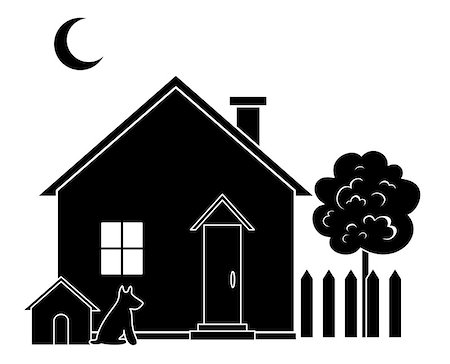 House with dog kennel and tree, black silhouette. Vector Photographie de stock - Aubaine LD & Abonnement, Code: 400-08292431