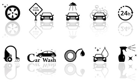 black silhouetteicons with car wash isolated objects set Stock Photo - Budget Royalty-Free & Subscription, Code: 400-08292533