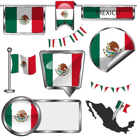simsearch:400-08506240,k - Vector glossy icons of flag of Mexico on white Stock Photo - Budget Royalty-Free & Subscription, Code: 400-08292656