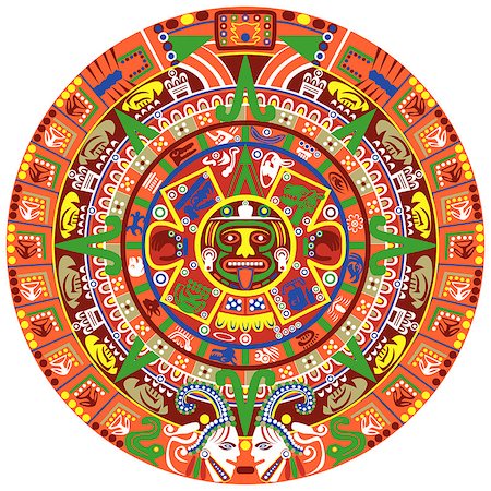 Vector of Aztec calendar on white background Stock Photo - Budget Royalty-Free & Subscription, Code: 400-08292650