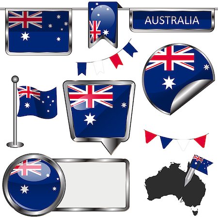 simsearch:400-08493890,k - Vector glossy icons of flag of Australia on white Foto de stock - Royalty-Free Super Valor e Assinatura, Número: 400-08292652