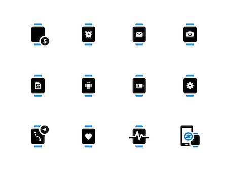 simsearch:400-08152542,k - Smart watch with battery and settings duotone icons on white background. Vector illustration. Stock Photo - Budget Royalty-Free & Subscription, Code: 400-08292688