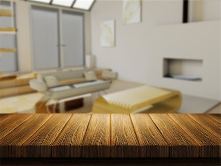 simsearch:400-09068018,k - 3D render of a wooden table with a defocussed lounge in the background Stock Photo - Budget Royalty-Free & Subscription, Code: 400-08292725