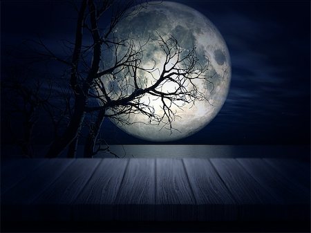 simsearch:400-09068018,k - 3D render of a wooden table looking out to a spooky Halloween landscape Stock Photo - Budget Royalty-Free & Subscription, Code: 400-08292726