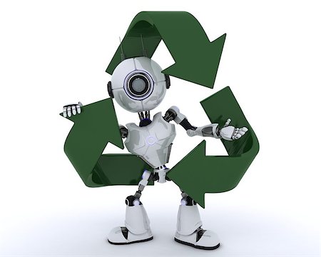 simsearch:400-06560748,k - 3D render of a Robot with recycle logo Foto de stock - Royalty-Free Super Valor e Assinatura, Número: 400-08292744