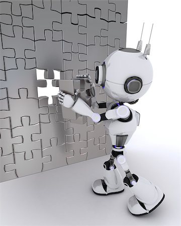 simsearch:400-06560748,k - 3D render of a Robot with jigsaw puzzle Foto de stock - Royalty-Free Super Valor e Assinatura, Número: 400-08292745