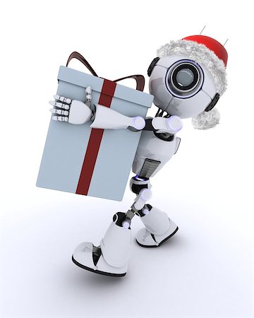 simsearch:400-06560748,k - 3D render of a Robot with christmas gift Foto de stock - Royalty-Free Super Valor e Assinatura, Número: 400-08292748