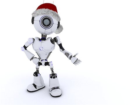 simsearch:400-06560748,k - 3D render of a Robot in santa hat Foto de stock - Royalty-Free Super Valor e Assinatura, Número: 400-08292742