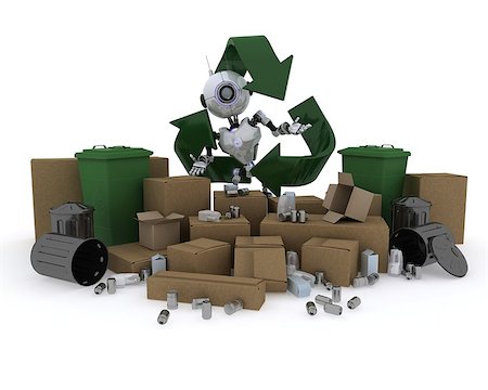 simsearch:400-06560748,k - 3D render of a Robot with recycling waste Foto de stock - Royalty-Free Super Valor e Assinatura, Número: 400-08292743