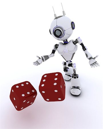 simsearch:400-06560748,k - 3D Render of a Robot with dice Foto de stock - Royalty-Free Super Valor e Assinatura, Número: 400-08292755