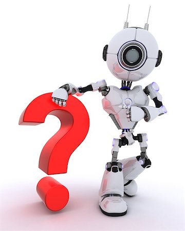 simsearch:400-07902525,k - 3D Render of a Robot with question mark symbol Stock Photo - Budget Royalty-Free & Subscription, Code: 400-08292759