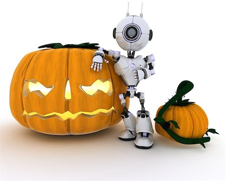 simsearch:400-07902525,k - 3D render of a Robot with jack-o-lantern Stock Photo - Budget Royalty-Free & Subscription, Code: 400-08292750