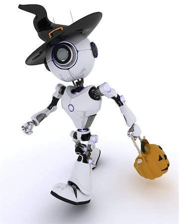 simsearch:400-06560748,k - 3D render of a Robot with jack-o-lantern Foto de stock - Royalty-Free Super Valor e Assinatura, Número: 400-08292752