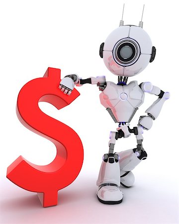 simsearch:400-07902525,k - 3D Render of a Robot with dollar sign Stock Photo - Budget Royalty-Free & Subscription, Code: 400-08292760