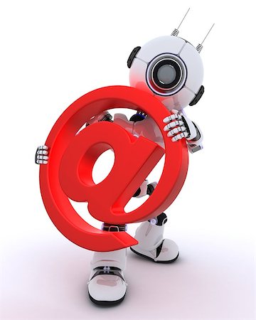 simsearch:400-07902525,k - 3D Render of a Robot with email @ sign Stock Photo - Budget Royalty-Free & Subscription, Code: 400-08292761