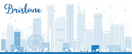 simsearch:400-08294311,k - Outline Brisbane skyline with blue building. Vector illustration Foto de stock - Super Valor sin royalties y Suscripción, Código: 400-08292770