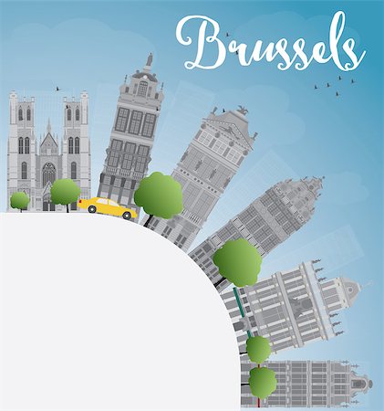 simsearch:400-04554833,k - Brussels skyline with grey building, blue sky and copy space. Vector illustration Stock Photo - Budget Royalty-Free & Subscription, Code: 400-08292772