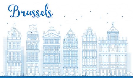 simsearch:400-07990271,k - Outline Brussels skyline with Ornate buildings of Grand Place. Vector illustration Photographie de stock - Aubaine LD & Abonnement, Code: 400-08292773