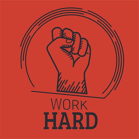 Work hard retro illustration of human fist with lettering for motivational poster isolated on red background Stock Photo - Budget Royalty-Free & Subscription, Code: 400-08292817