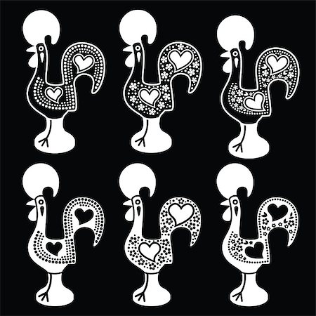 souvenir portugal - Vector icons set of traditional decorated rooster from Portugal isolated on black background Stock Photo - Budget Royalty-Free & Subscription, Code: 400-08292845