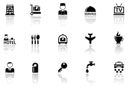 simsearch:400-07262064,k - black hotel icons set with mirror reflection silhouette Stock Photo - Budget Royalty-Free & Subscription, Code: 400-08292868