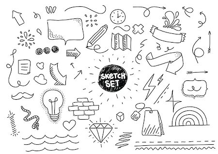 simsearch:400-05359793,k - Sketch set. Hand drawn funny vector elements. Stock Photo - Budget Royalty-Free & Subscription, Code: 400-08293146