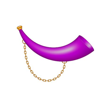 simsearch:400-05304831,k - Hunting horn in purple design with golden chain on white background Stock Photo - Budget Royalty-Free & Subscription, Code: 400-08293235