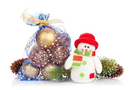 simsearch:400-07933751,k - Christmas decor and snowman toy. Isolated on white background Photographie de stock - Aubaine LD & Abonnement, Code: 400-08293377