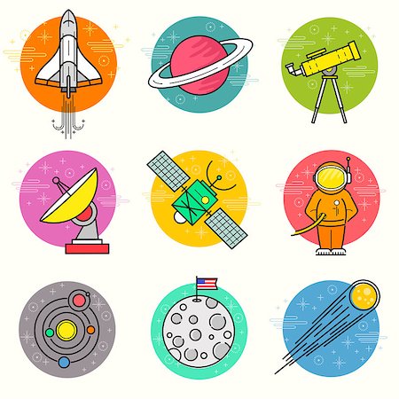 Astronomy Vector Icon Set. A collection of space themed line icons including a planet, rocket, spaceman and solar system. Layered Vector illustration. Foto de stock - Super Valor sin royalties y Suscripción, Código: 400-08293552