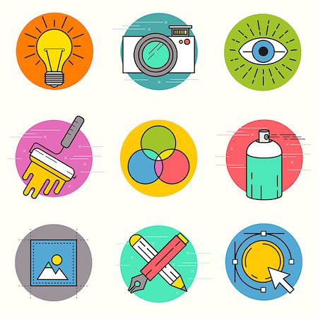 paint line brushes - Creative Vector Icon Set. A collection of design themed line icons including art tools, digital design and creative production. Layered Vector illustration. Stock Photo - Budget Royalty-Free & Subscription, Code: 400-08293565