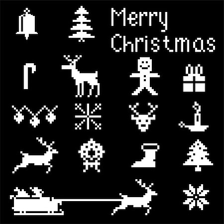 simsearch:400-07105067,k - Christmas pixel style icons set, winter pattern pixels. Stock Photo - Budget Royalty-Free & Subscription, Code: 400-08293596