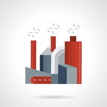 simsearch:400-05178887,k - Flat color style vector icon for industrial building. Factory with smoke pipes, environmental pollution, ecology concept. Design elements for business and website Fotografie stock - Microstock e Abbonamento, Codice: 400-08293653