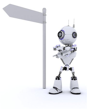 simsearch:400-06560748,k - 3D Render of a Robot with road sign Foto de stock - Royalty-Free Super Valor e Assinatura, Número: 400-08293718