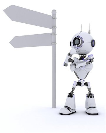 simsearch:400-07902525,k - 3D Render of a Robot with road sign Foto de stock - Super Valor sin royalties y Suscripción, Código: 400-08293719
